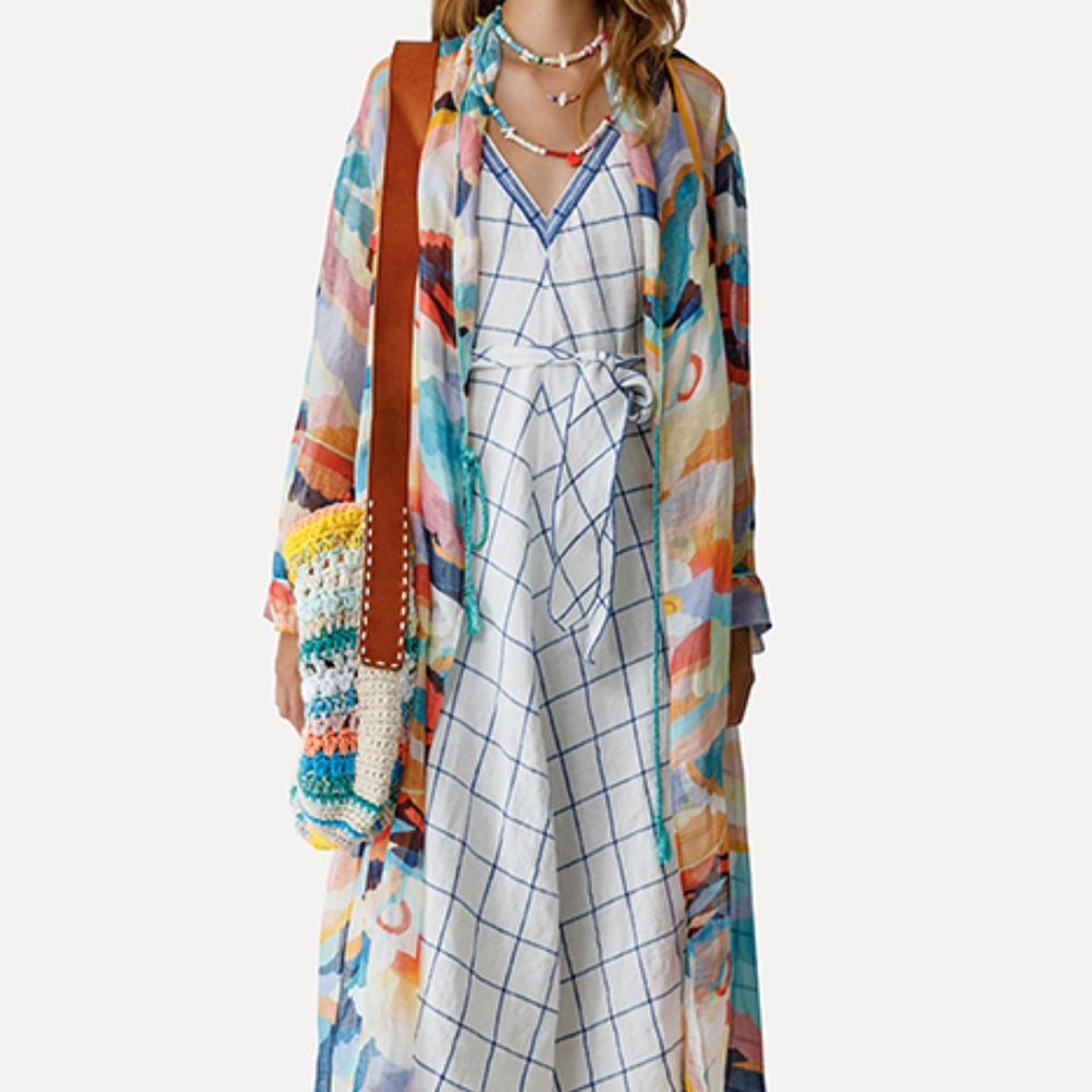 FORTE_FORTE  "Holiday check" linen belted dress oceania